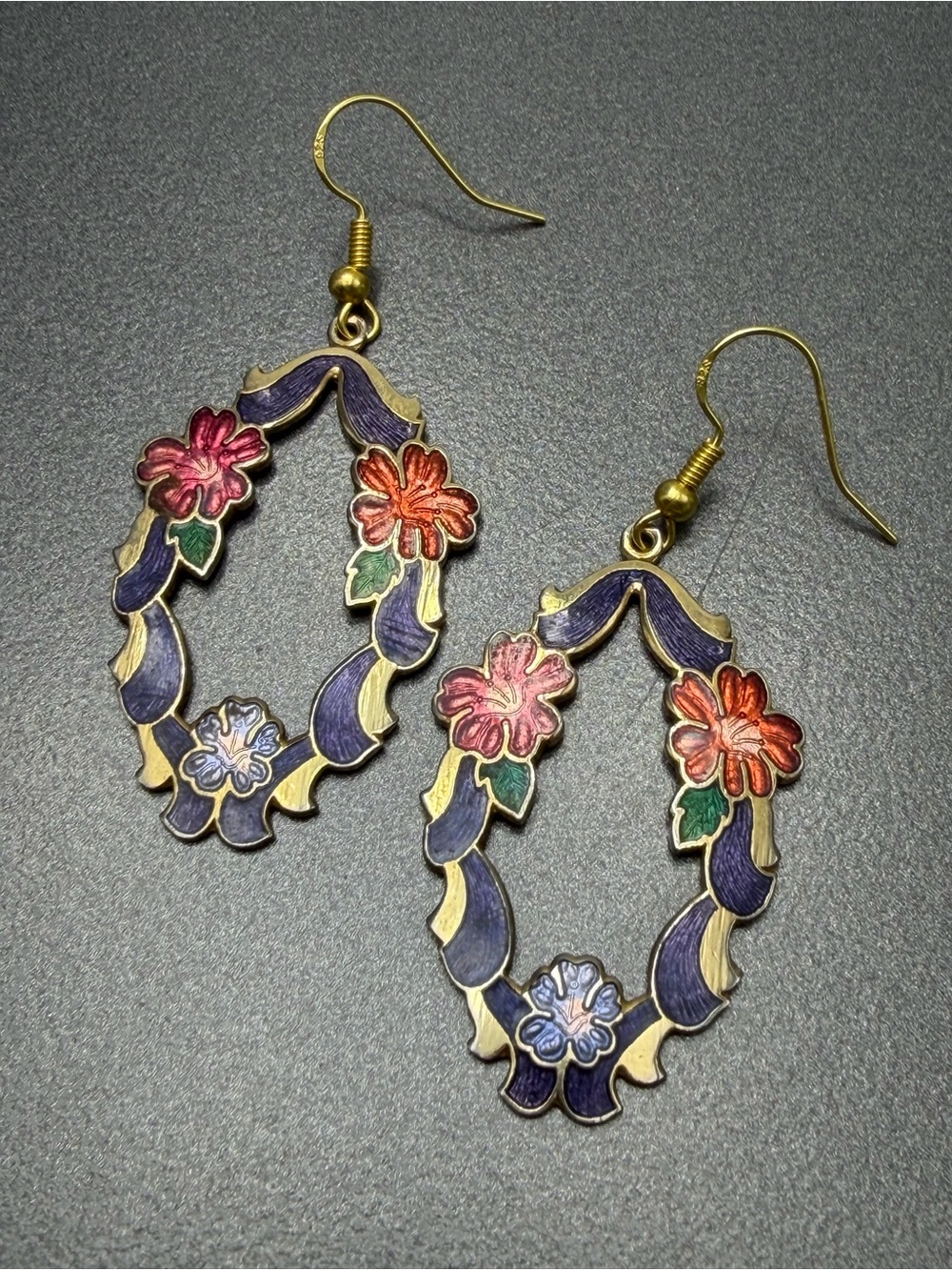 💕2/$20 Floral Cloisonné  Drop Earrings in Purple and Pink
